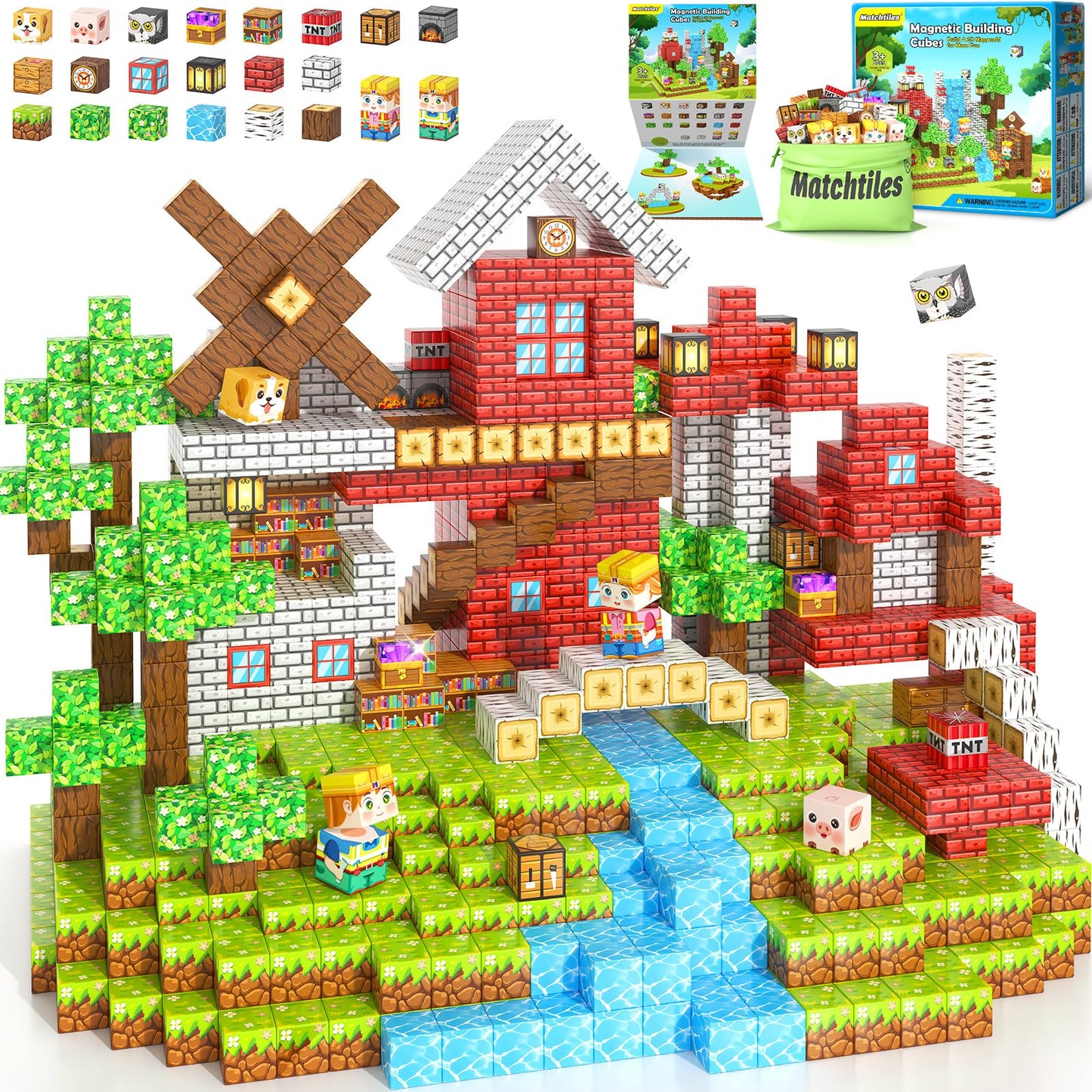 100 PCS Magnetic Blocks Toys, Build Mine Magnet World Set, Magnetic Tiles Building for Boys & Girls Age 4-8 5-7, STEM Montessori Sensory Toys for Toddlers Kids Gifts