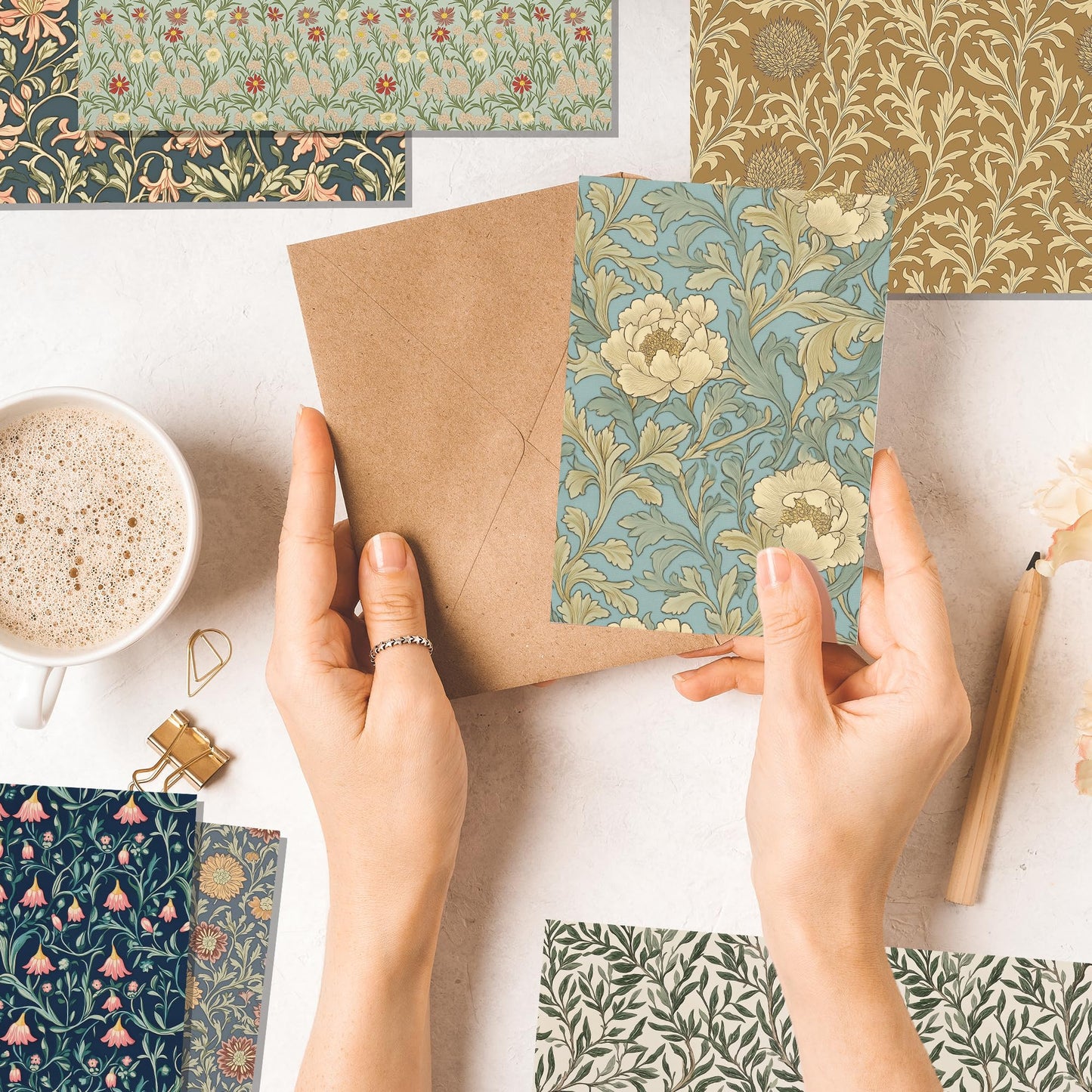 24 Sheets William Morris Pattern Paper 12'' x 12'' William Morris Floral Scrapbook Paper Vines and Flower Patterned Double-Sided Cardstock Pack for Scrapbooking Background DIY Card Making Origami