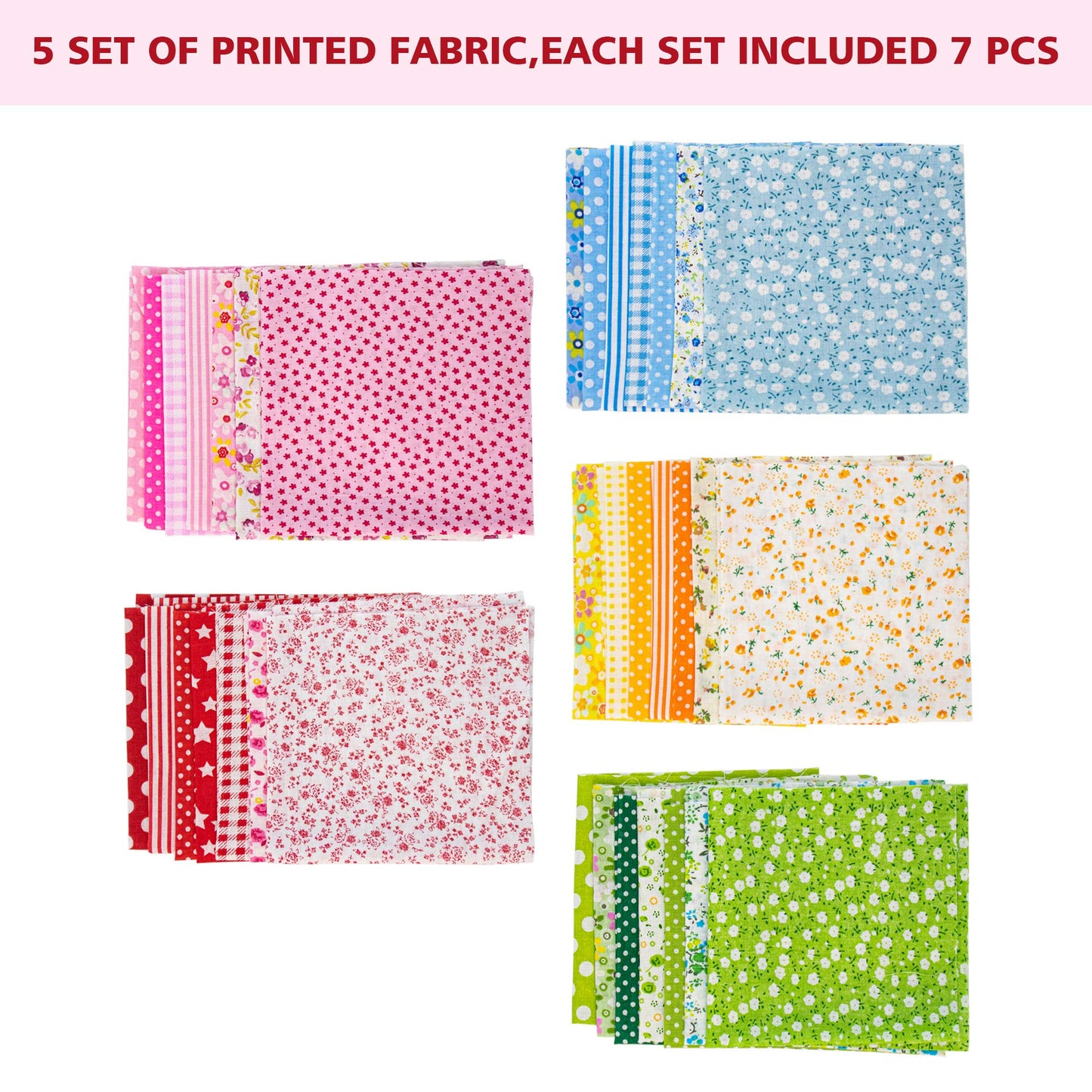 AUEAR, 35 Pack Cotton Print Fabric Bundle Squares 9.8"x9.8" Quilting Sewing Floral Precut Sheets for DIY Scrapbooking Dot Pattern (Bright Colors: Red & Blue Yellow Pink Green)