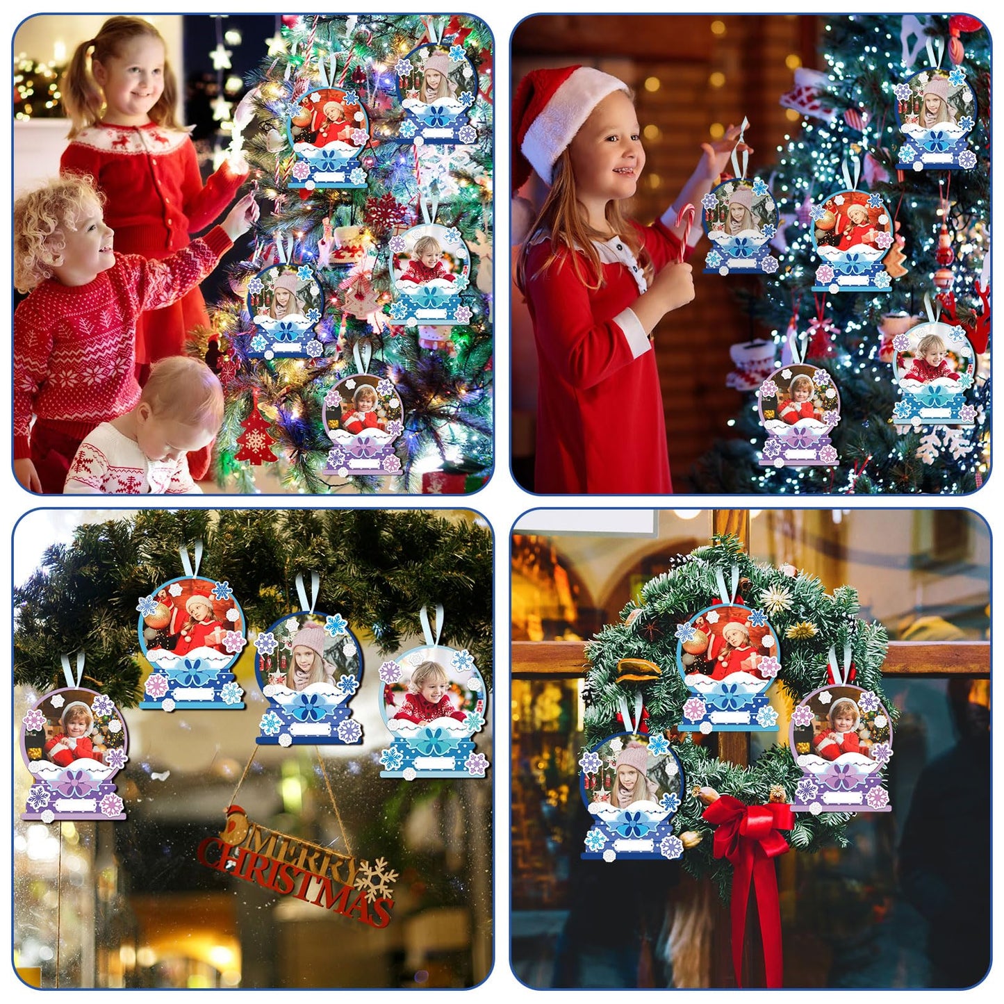 Barydat 24 Set Winter Picture Frame Craft Kits Paper Snow Globe Crafts for Kids Bulk Christmas Tree Ornament DIY Winter Photo Frame Crafts for Home Classroom Activities Party Decoration