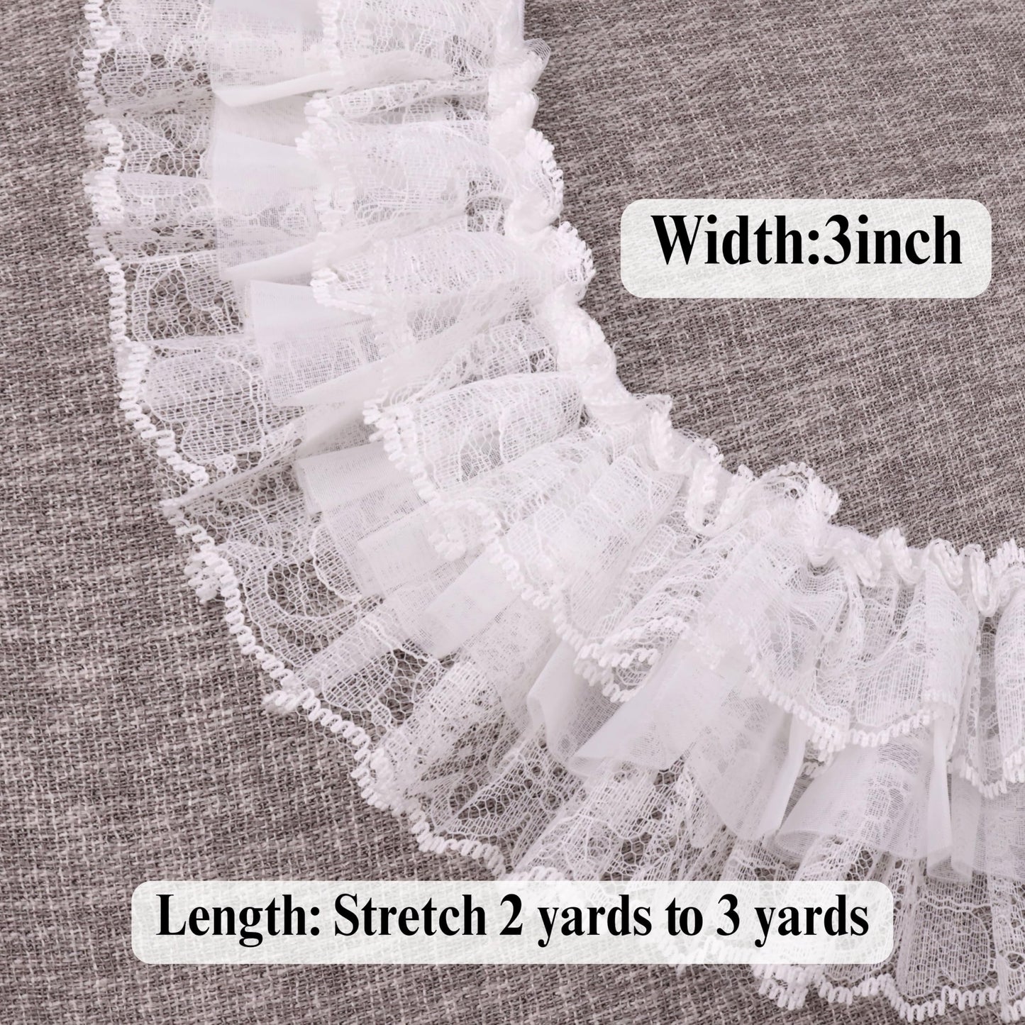 White Ruffle Lace Trim Elastic Trim for Bridal Wedding Decoration Sewing and Crafts (AIETSYEI)