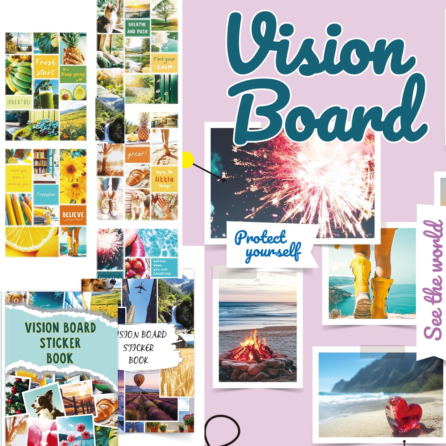 Scrapbook Supplies Stickers Vision Board Supplies Magazines Sticker Vision Board Book Daily Planner Sticker Book for Adults Collage Book Journaling Scrapbook Stickers Water Bottle Stickers
