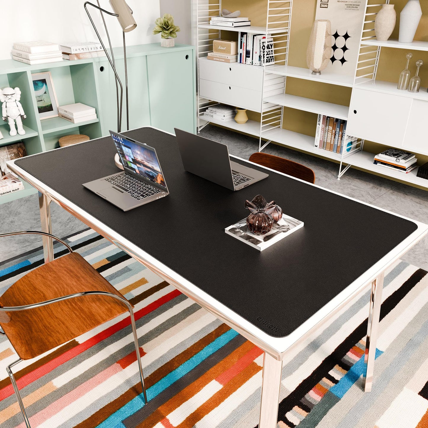 Chihein Cork & PU Leather Desk Mat 55” x 28” - Extra Large Mouse Pad, Double Sided Waterproof Desk Pad Protector for Executive Desk, Dining Table, Office Desk (Black)