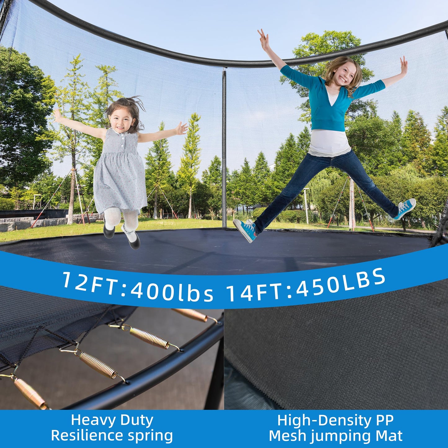 ALTLER Trampoline 12FT 14FT Enclosure Net Outdoor Jump for Kids and Adults Round ASTM Approved Heavy-Duty Bounce Mat with Enhanced Weight Capacity