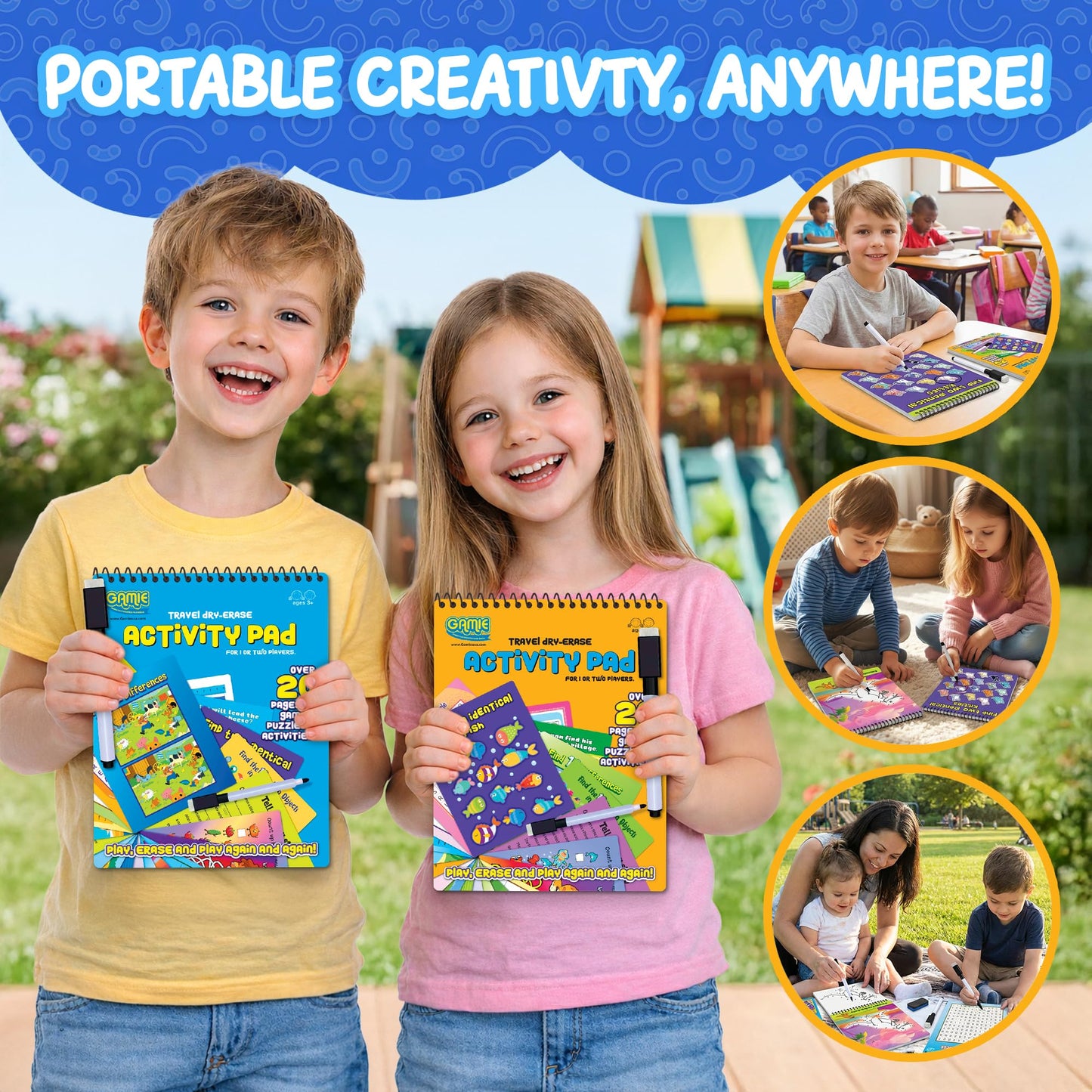 Travel Reusable Activity Books- 2 Pack - Travel Games for Kids, Roads Trip Car Games & Activities Must Haves Essentials, Airplane Activities for Kids, Includes 20+ Learning Games in Each Book