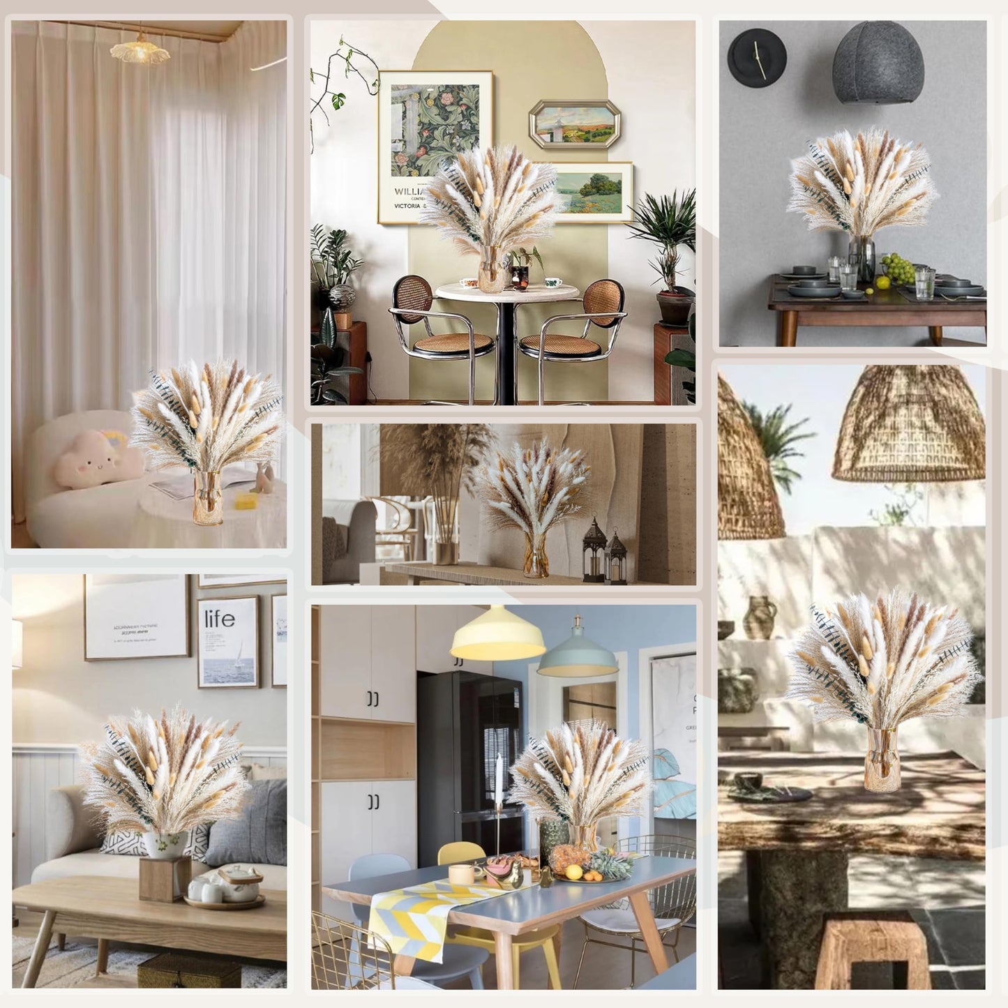Boho Decor Bouquet - Pampas Grass and Eucalyptus Flowers Decor kit Mix Dried Flower Arrangement Home Table Rustic Farmhouse Bedroom Decor