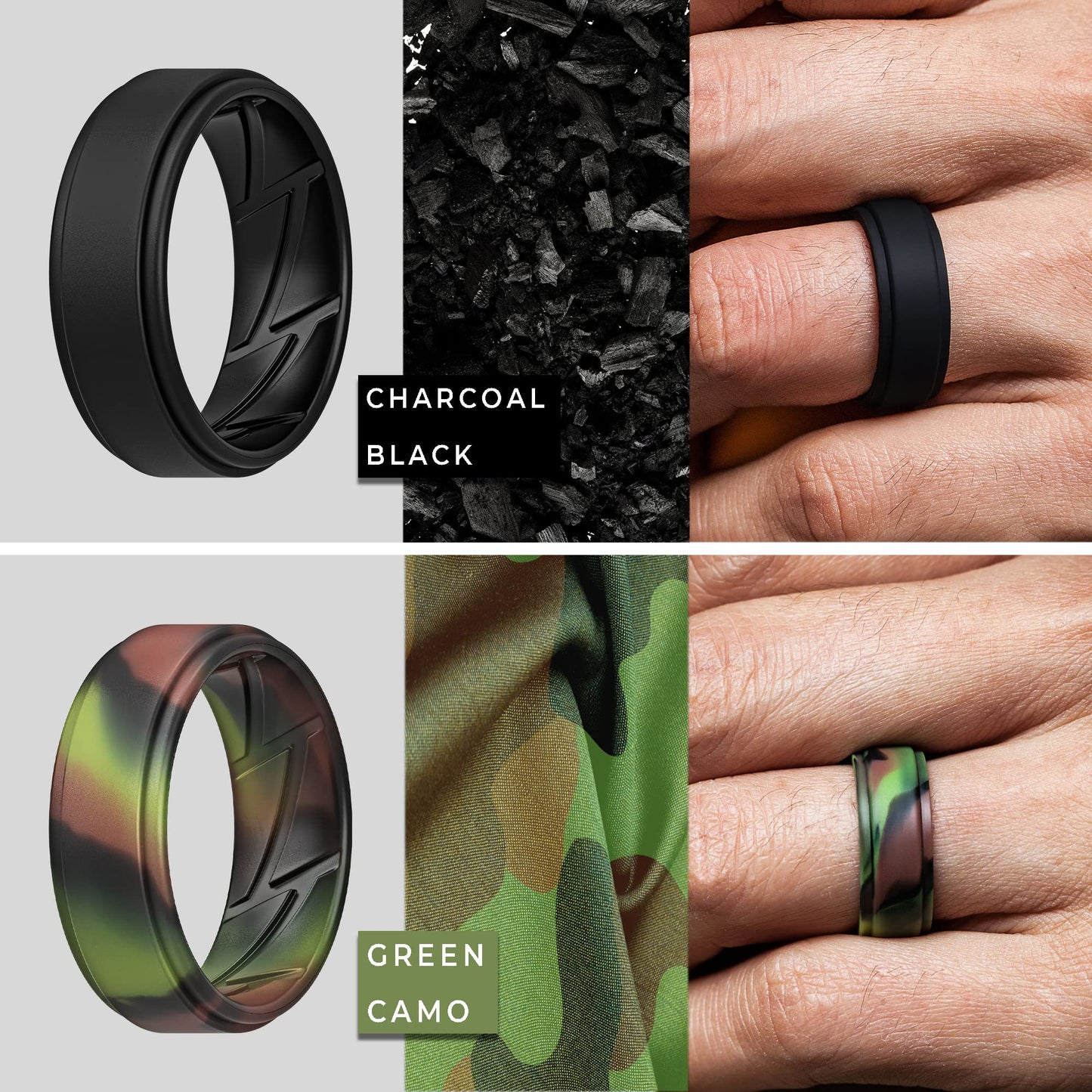 ThunderFit Silicone Wedding Rings for Men Breathable Airflow Inner Grooves, Step Edge Sleek Design Rubber Engagement Bands 8mm Wide 2mm Thick, Variety Multipack 1-7