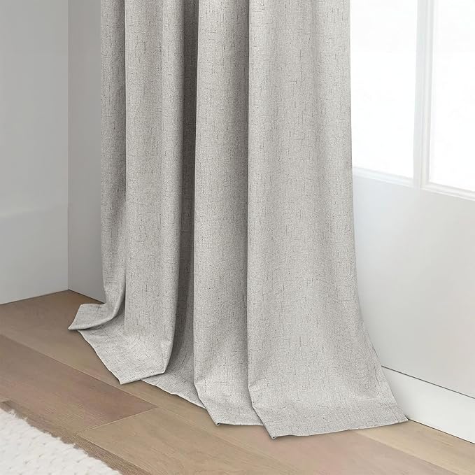Black Out Linen Curtains 108 Inches Long for Living Room 2 Panels Set Total Blackout Flax Pleated Drapes Back Tab Neutral Boho Ceiling Floor 108 Inch Window Curtains Bedroom Cottage Core Stone Taupe