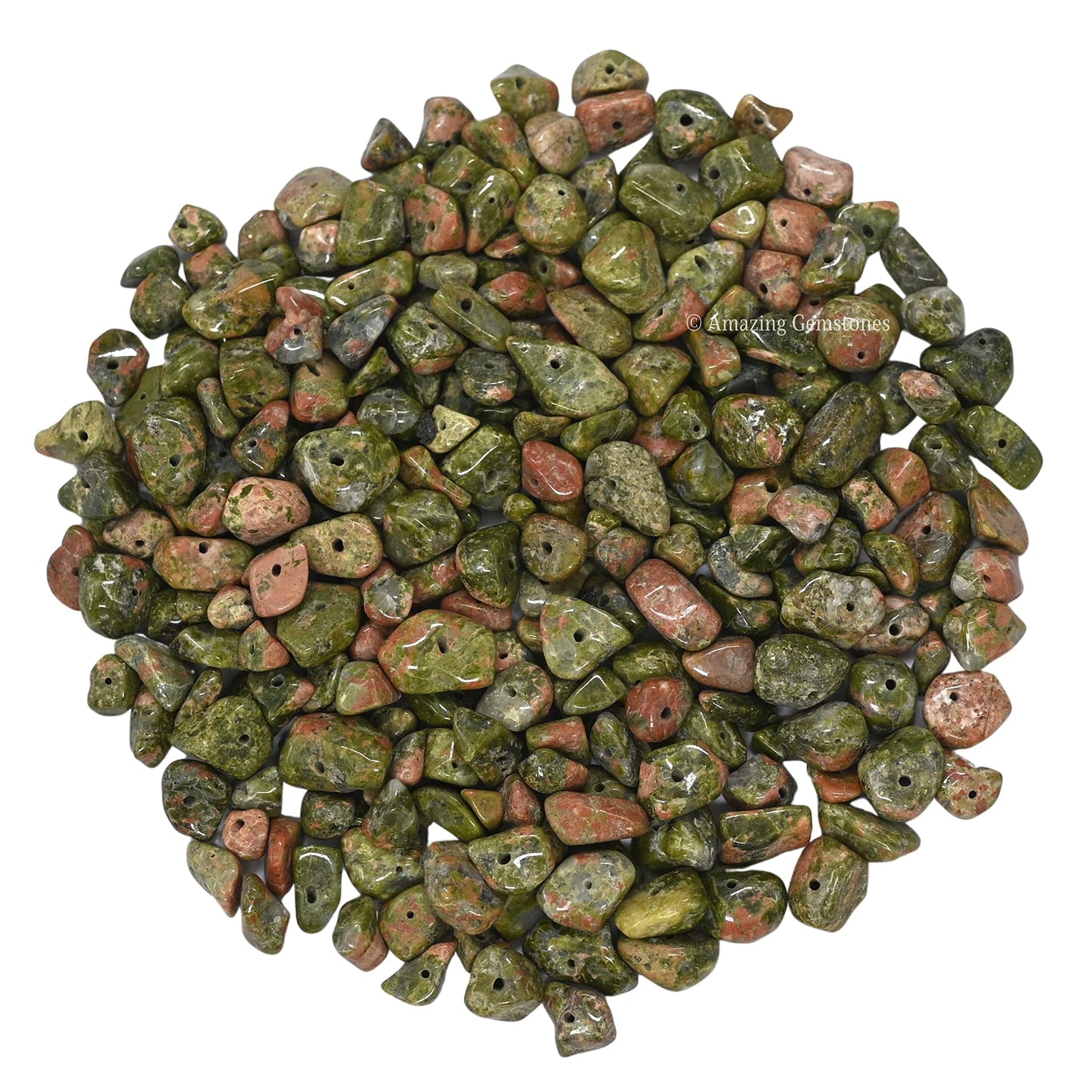 Unakite Pre Drilled Natural Crystals Crushed Chips Beads for Jewelry Making, DIY Handmade Healing Crystals (25 Inch Strand)