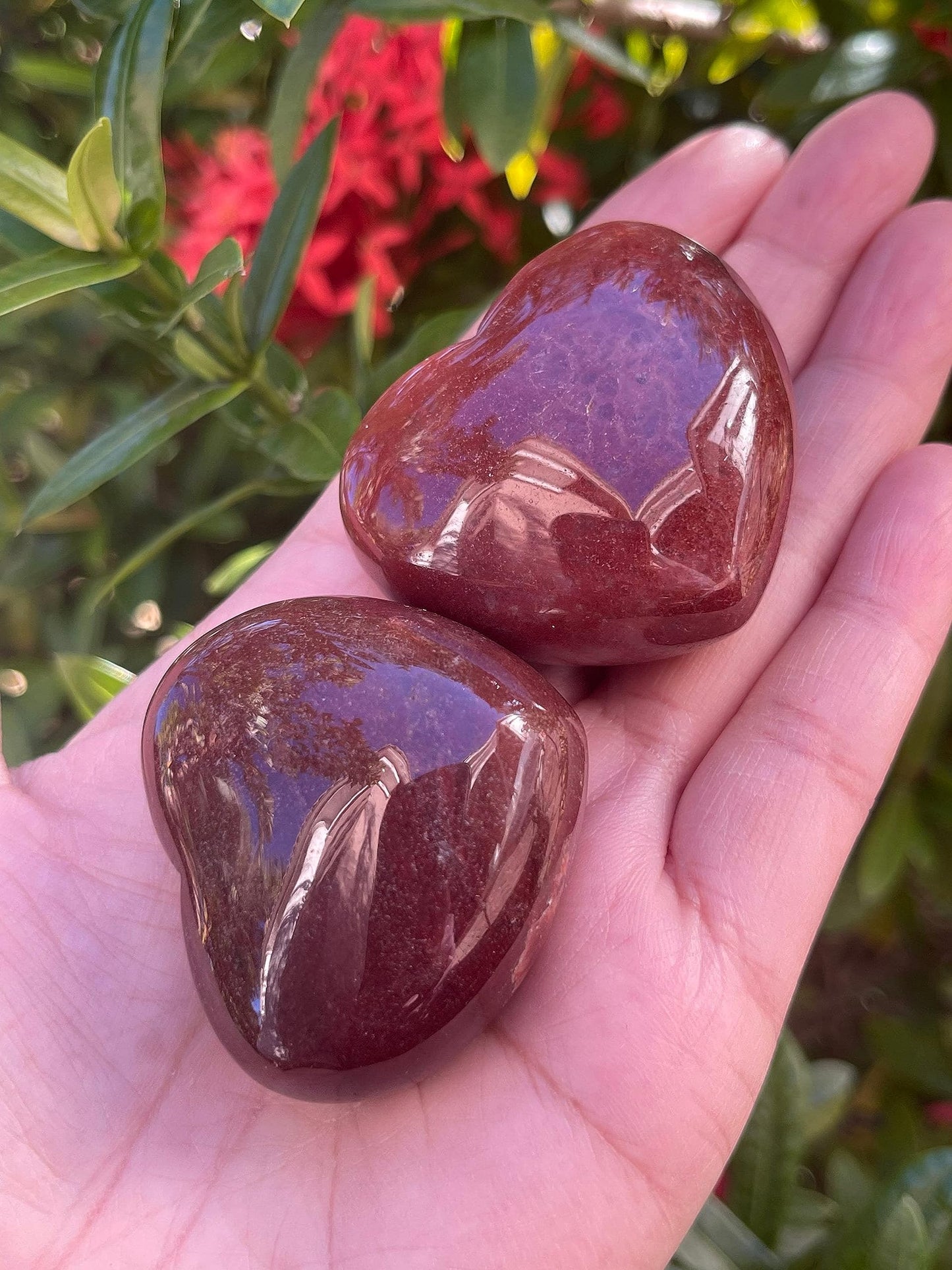 Strawberry Quartz Gemstone Hearts, Polished Strawberry Quartz Puffy Hearts, Strawberry Quartz Crystal Palm Stone, Strawberry Quartz Healing Crystal Hearts (1 Heart)