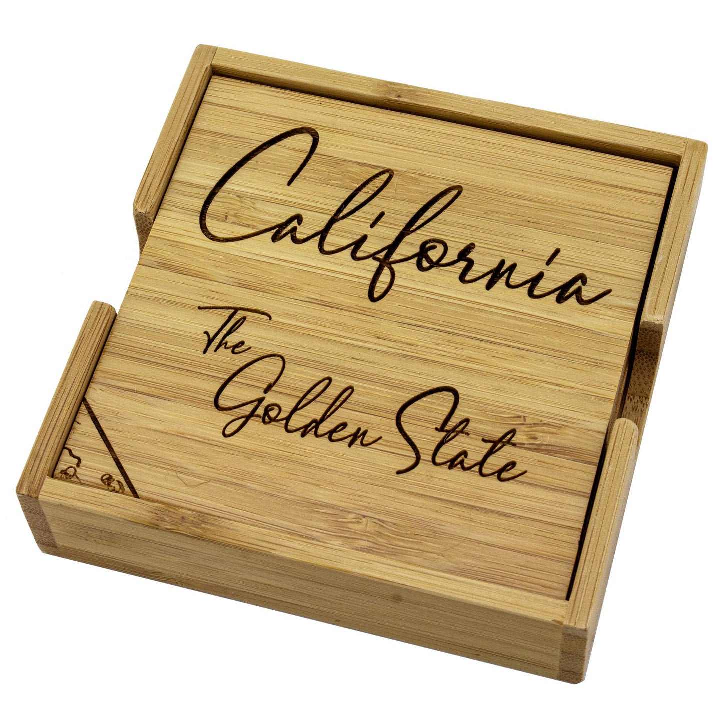 Totally Bamboo California State Puzzle 4 Piece Bamboo Coaster Set with Case