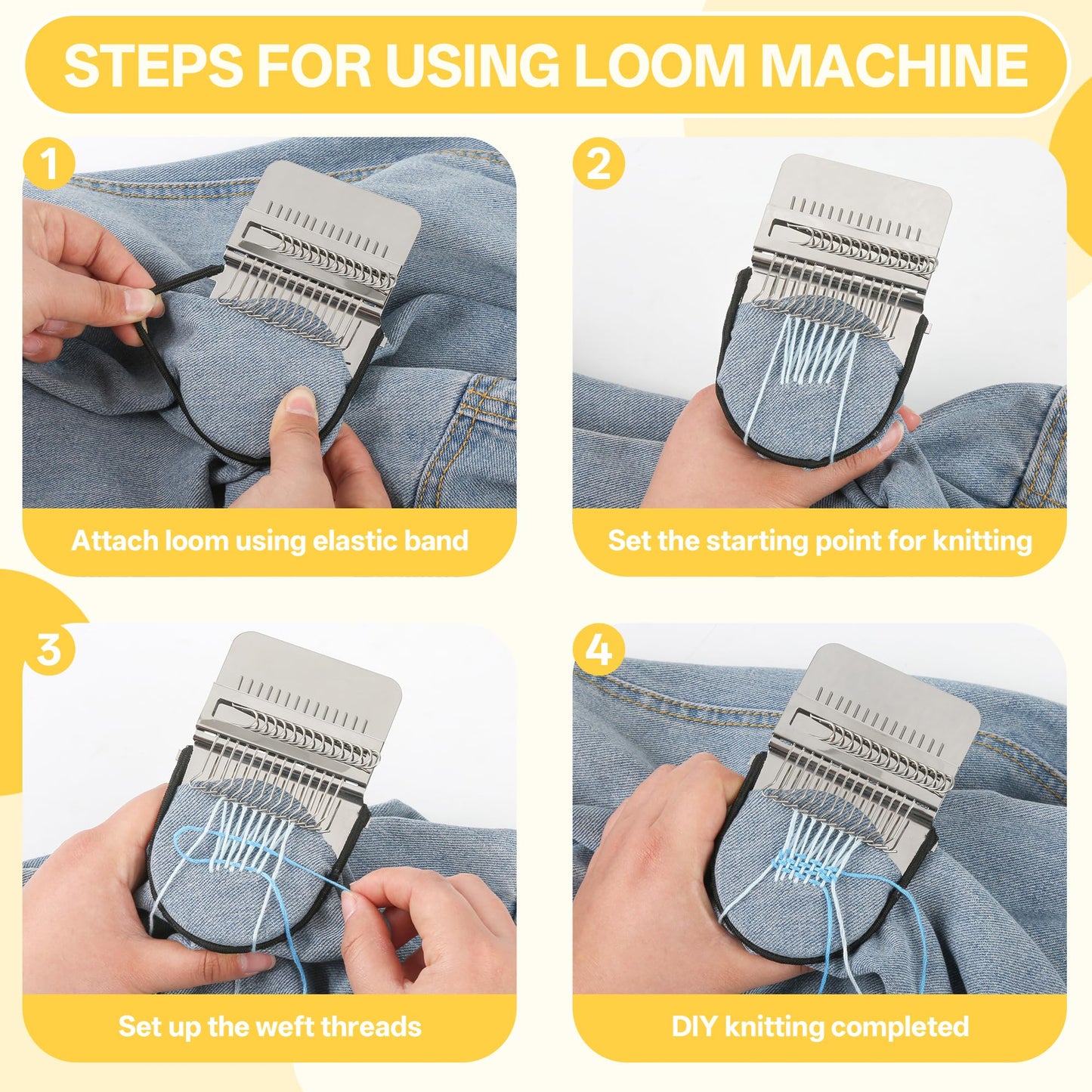 Knit Patch Kit PatchMaker 2.0, Mini Portable Patch Set with 50-Color threads, Darning Loom Kit for Repair Jeans/Socks,Weaving Loom for Visible Mending, DIY Artful Patterns(14 Hooks)