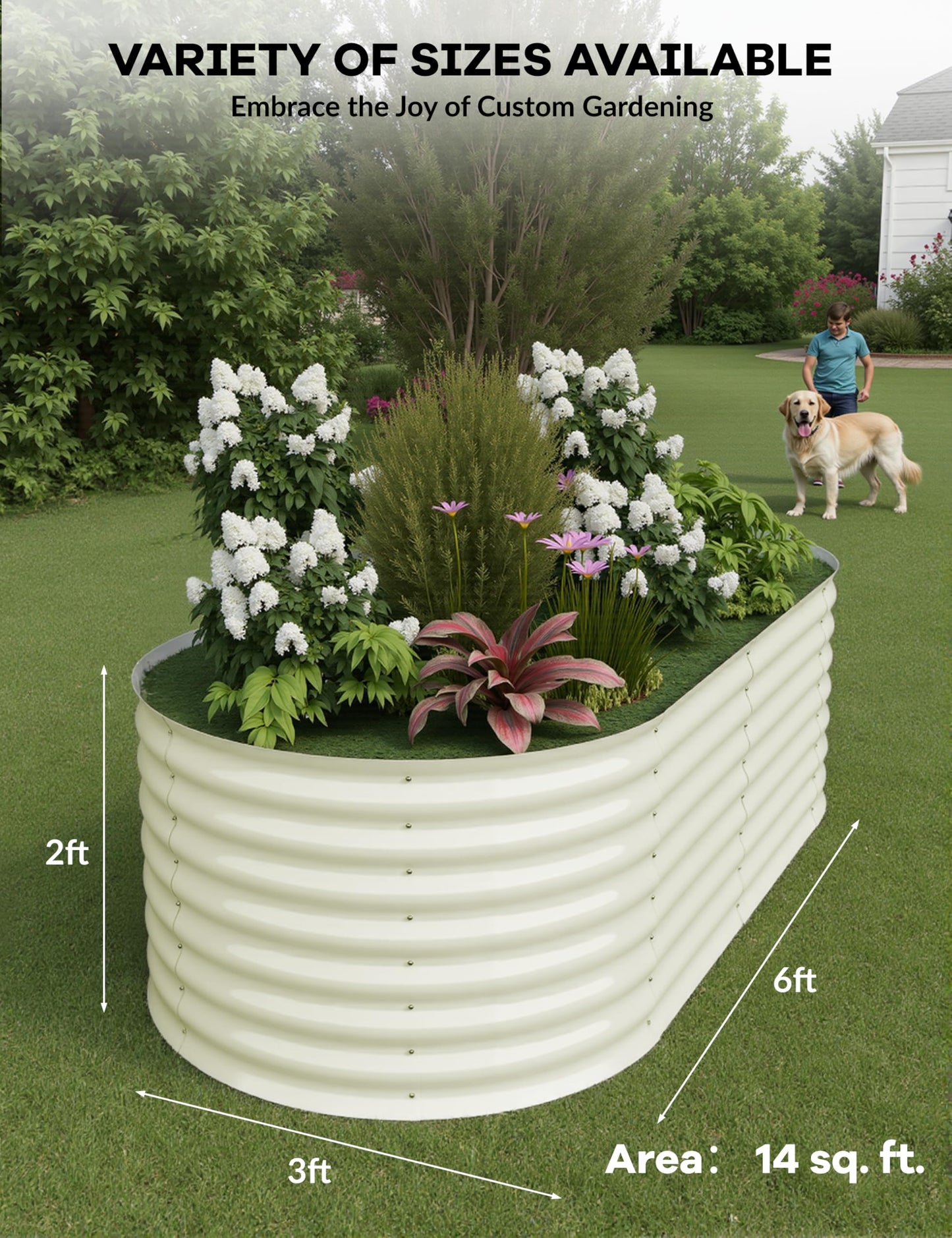 Garvee Steel Raised Garden Bed Kit - Rust-Proof Open Base Design, Tool-Free Assembly, 1.5-2 ft Deep Planter Box for Vegetables,Herbs,Flowers,White,6x3x2 ft