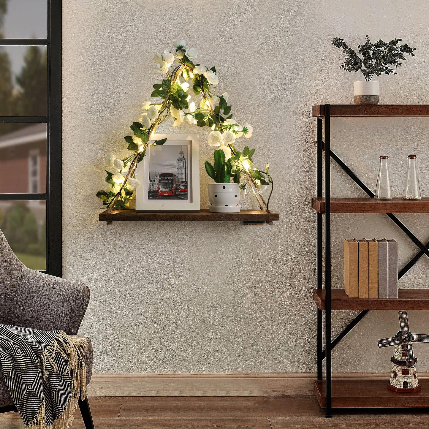 Forest Angle Shelf for Wall,Floating Shelves,Floating Shelves for Wall No Drilling,Adhesive Shelves,Command Strip Shelf,Room Decor Aesthetic,Plant Shelf Wall,Whimsical Decor,2-Piece Set(White Flower)