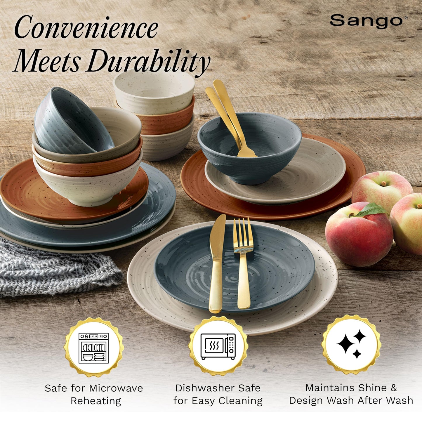 Sango Siterra Painter's Palette 16-Piece Stoneware Dinnerware Set - Service for 4, Ceramic Plates and Bowls Sets, Chip Resistant, Rustic Dishware, Microwave & Dishwasher Safe Kitchen Dishes