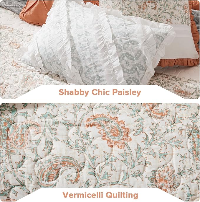 Madison Park 100% Cotton Quilt Set Floral Print, Double Sided Stitching, All Season, Lightweight Coverlet Shabby Chic Bedding Layer, Matching Shams, King/Cal King, Coral 6 Piece