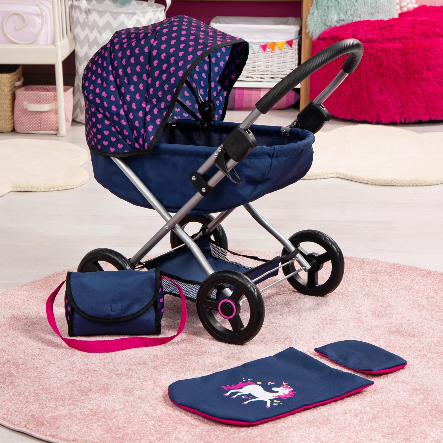 Bayer 4-in-1 Doll Pram Stroller Set with Accessories for 18 in Dolls
