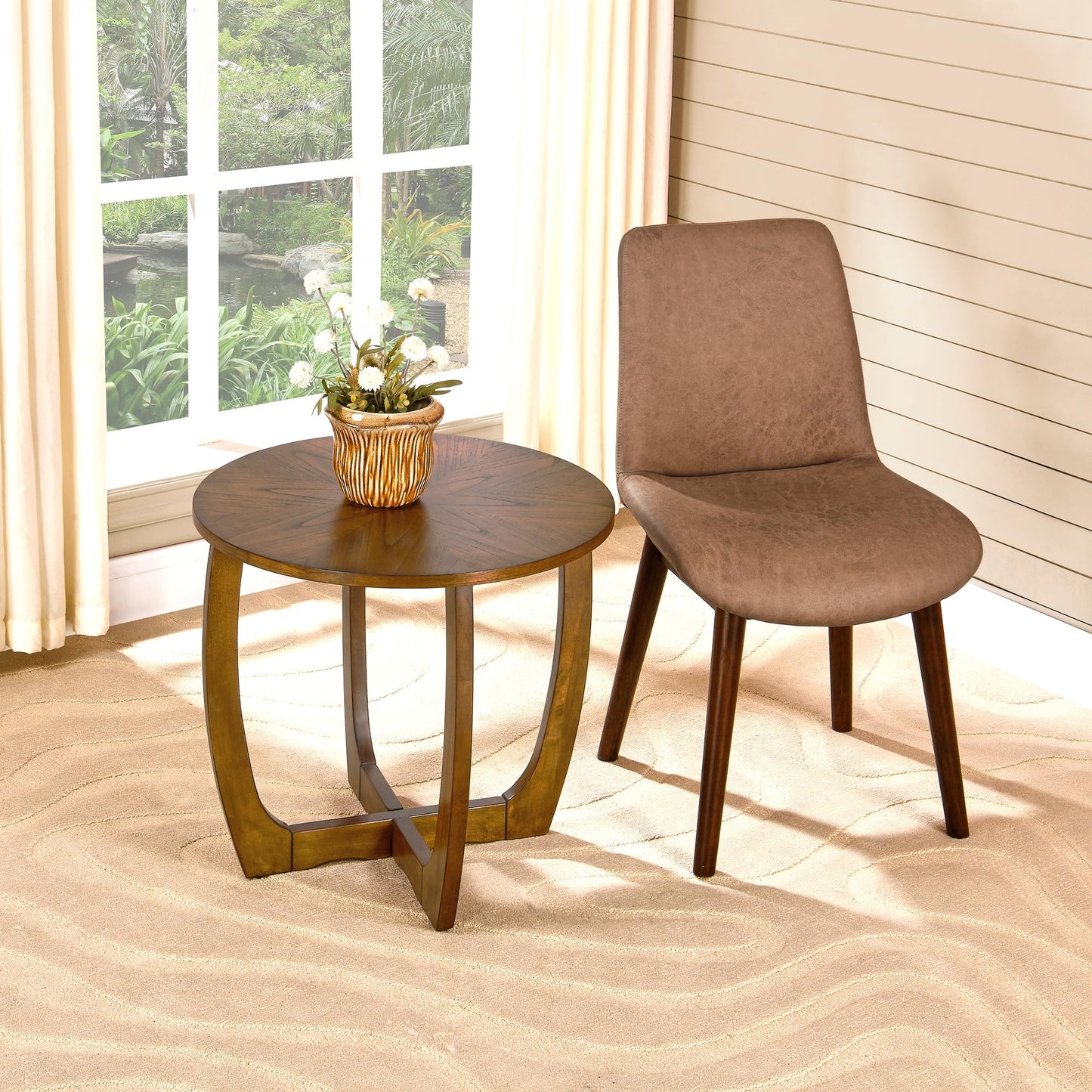 LEEMTORIG Mid Century Modern Round End Side Table Living Room, Walnut End Table Solid Wood Side Table, 23.6" Dia. Large Drum End Table Circle Nightstand Bedroom, Easy Assembly, Brown Walnut CJZ-3223