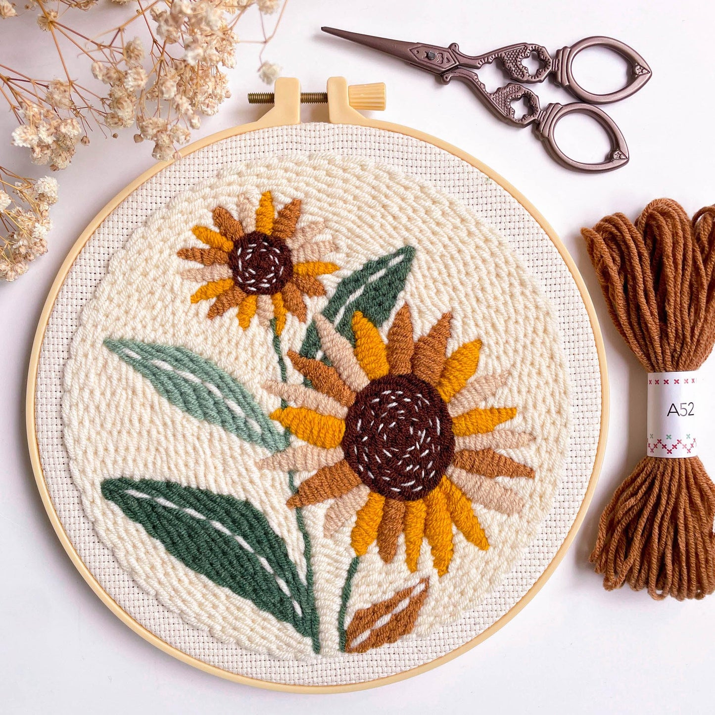 Myfelicity Punch Needle kit,Punch Needle Embroidery Kit - DIY Sunflower Design Starter Set with Threads, Fabric, Perfect for Handmade Crafts & Home Decor.