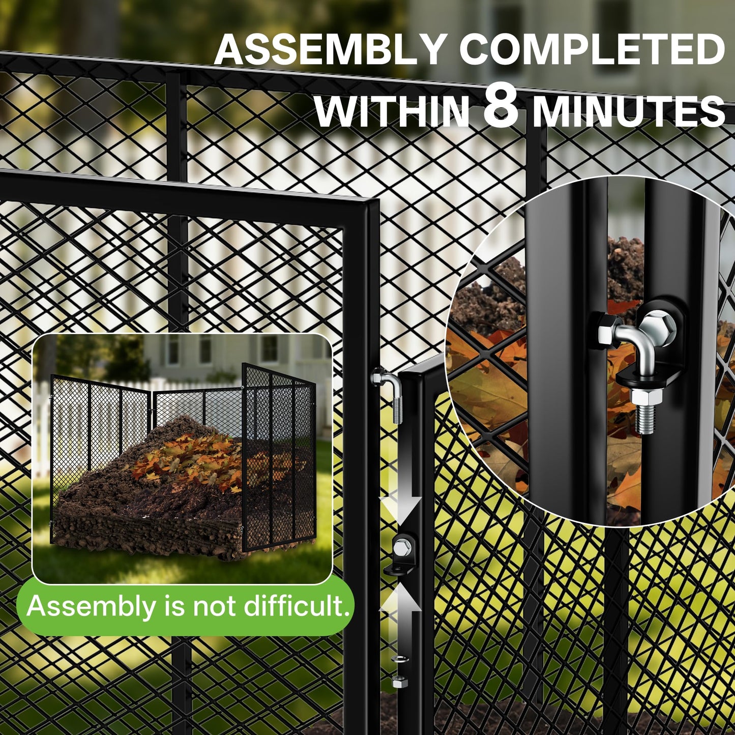 Large Compost Bin, 172 Gallon Metal Wire Mesh Composter for Outdoor, Waterproof Composting Bin with Rust-Proof Coating, Easy Assembly Compost Bin for Garden, Yard, Kitchen Waste, Leaves, 37x37x30 in