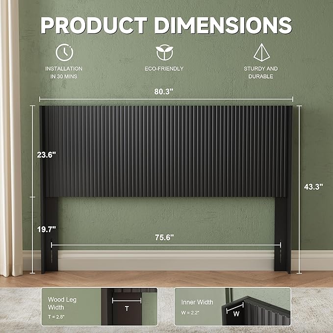 80.3" Wide Wooden Headboards King Size, Modern Wood Headboard King Size Headboard Only, Farmhouse Head Board Only, Wall Mounted Head Board, Boho Headboards, Black