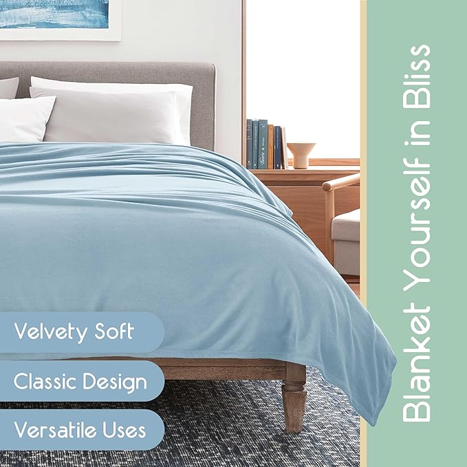 Vellux King Size Microfleece Blanket | Fleece Bed Blanket | All-Season Comfort| Supersoft Lightweight Throw Blanket | Plush Throw Blanket for Bed Couch or Sofa | Travel Blanket | Pet-Friendly | Blue