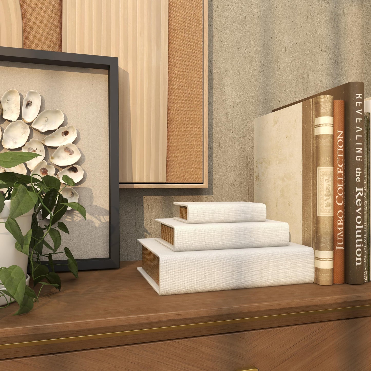 Deco 79 Linen Fabric Decorative Box Faux Storage Book Book Shaped Boxes, Set of 3 Decorative Keepsake Boxes 12", 9", 6"H, White