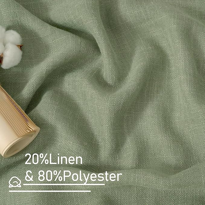 LAMIT 95 Inches Long Sage Green Linen Curtains for Living Room, Back Tab and Rod Pocket Linen Textured Curtains Light Filtering Boho Drapes for Bedroom/Dining Room, Set of 2, 52 x 95 Inch