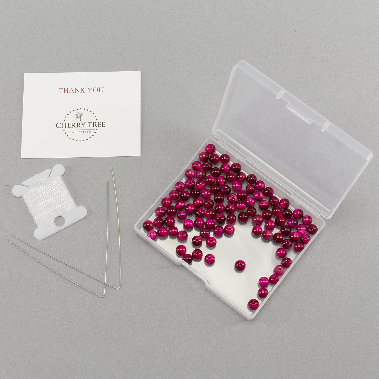 Cherry Tree Collection | 100PCS 6mm Pink Tiger's Eye Gemstone Round Beads for Jewelry Making | Includes Storage Box, Elastic String, and Needles