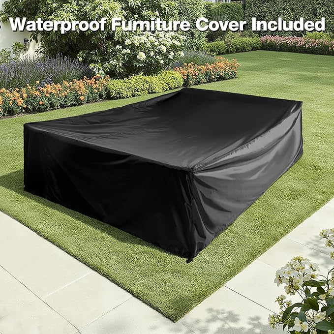 Outdoor Patio Furniture Set, 4 Pieces Metal Patio Furniture Set with Coffee Table, Modern Outdoor Conversation Seating with 6.5" Thick Cushions, Beige