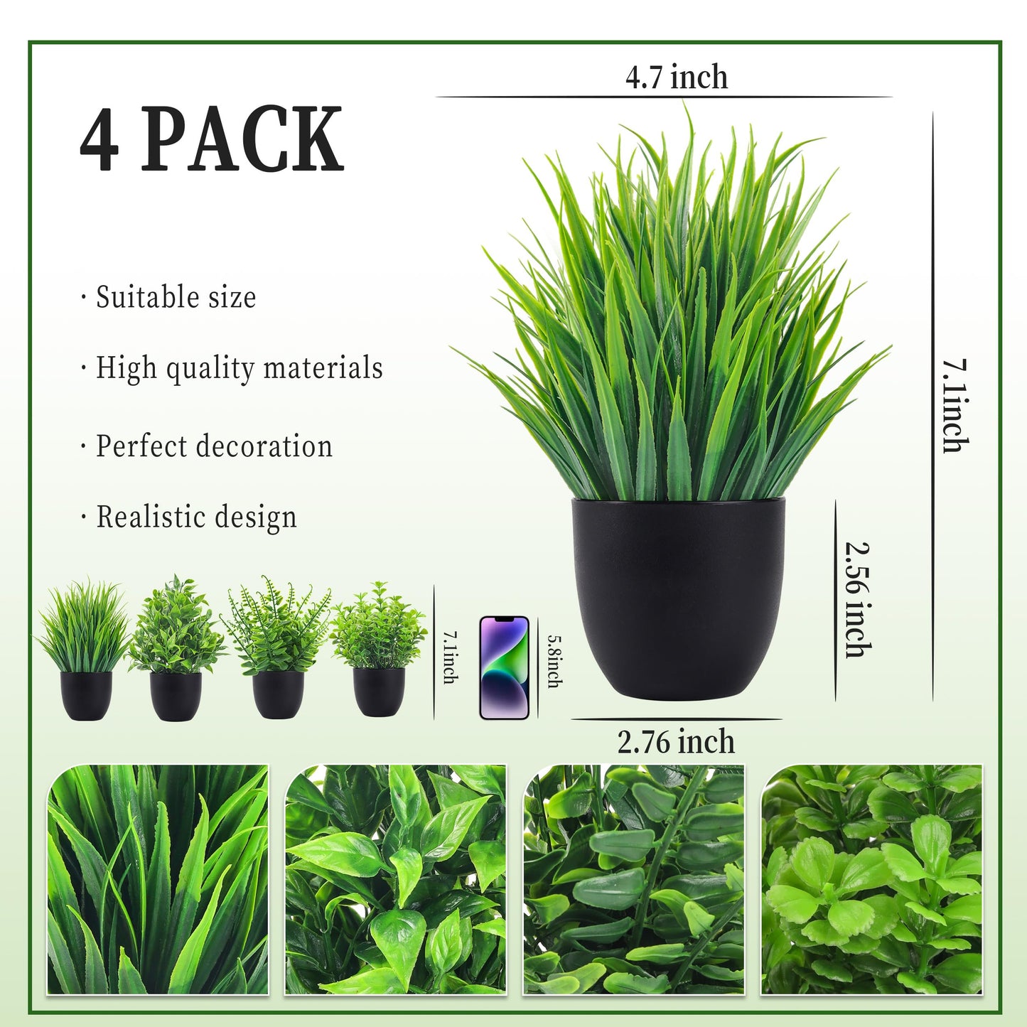 Der Rose Fake Plants 4 Packs Artificial Plants Small Faux Plants Black Bathroom Accessories for Halloween Bathroom Home Kitchen Coffee Table Office Desk Decor Indoor