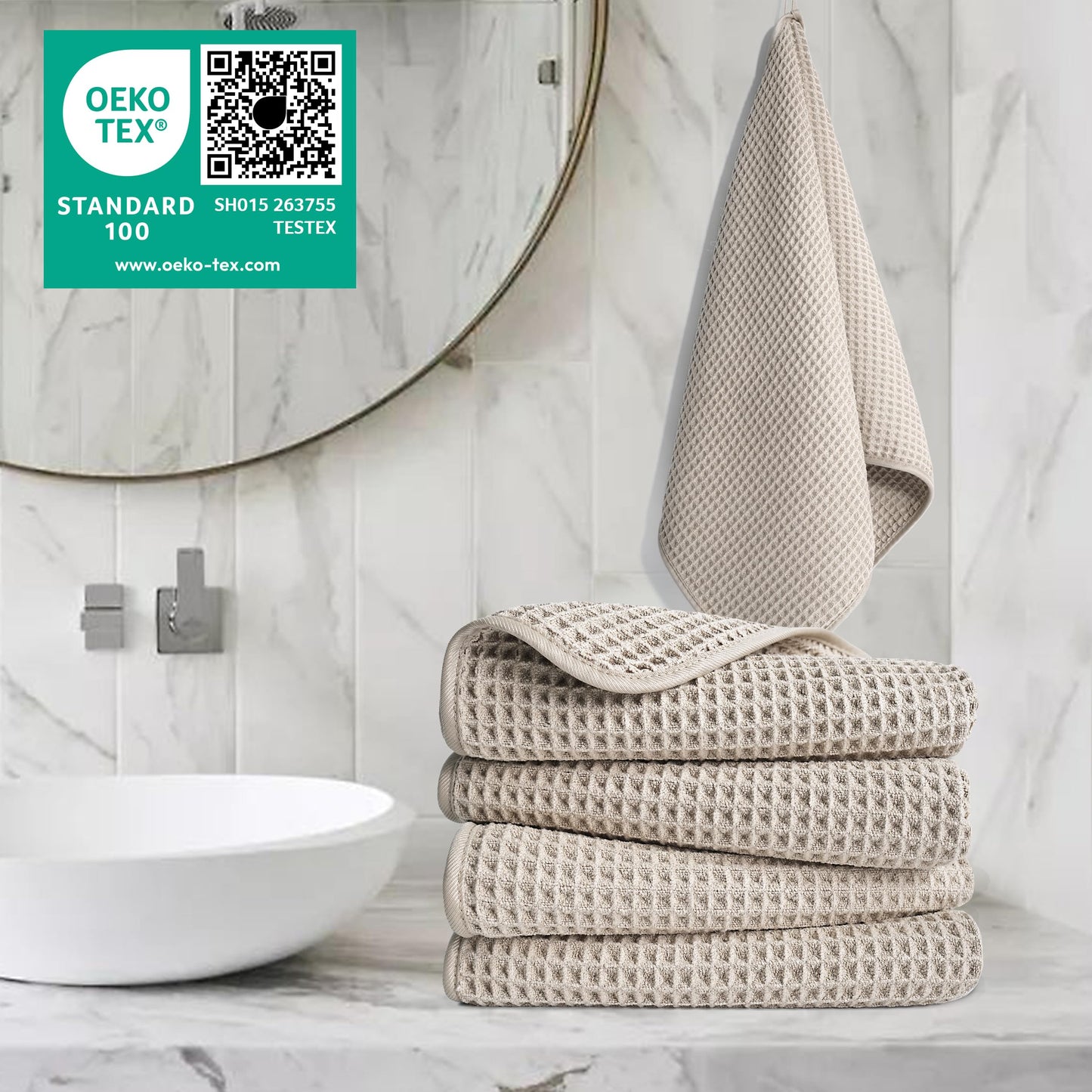 POLYTE 430 GSM Microfiber Lint Free Hand Towel, 16 x 30 in, 4 Pack (Waffle Weave)