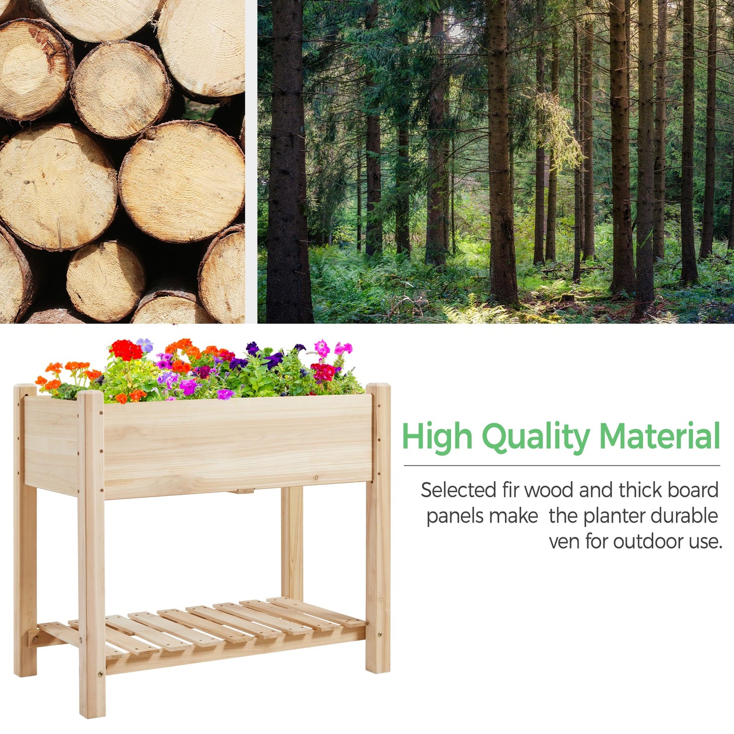 Yaheetech 34x18x30in Raised Garden Bed, Planter Box with Legs & Storage Shelf, Wooden Elevated Vegetable Growing Bed for Backyard, Patio, Balcony