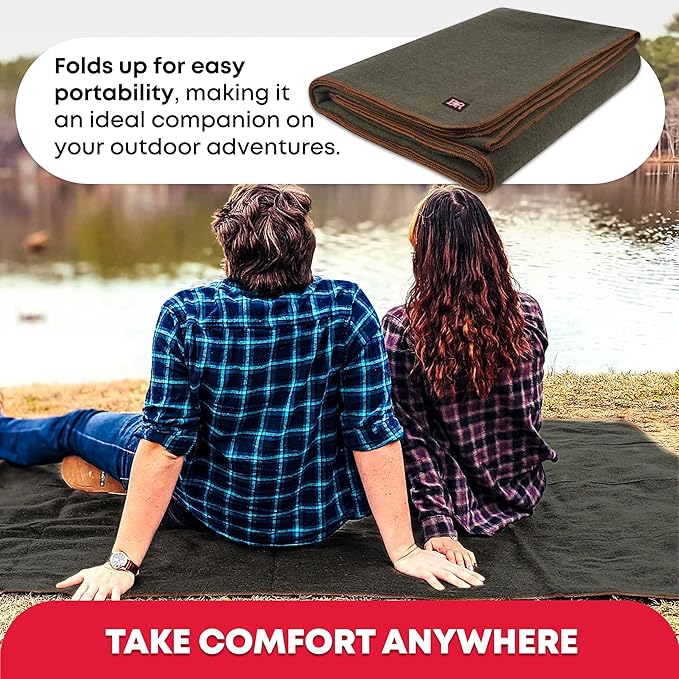 Military Wool Blanket - 95% Wool, Washable, Perfect for Outdoors, Picnics, Travel, Car & Bushcraft Emergency Blanket, 96" x 96" 6.65 lbs. - Olive Drab Green - Queen Size