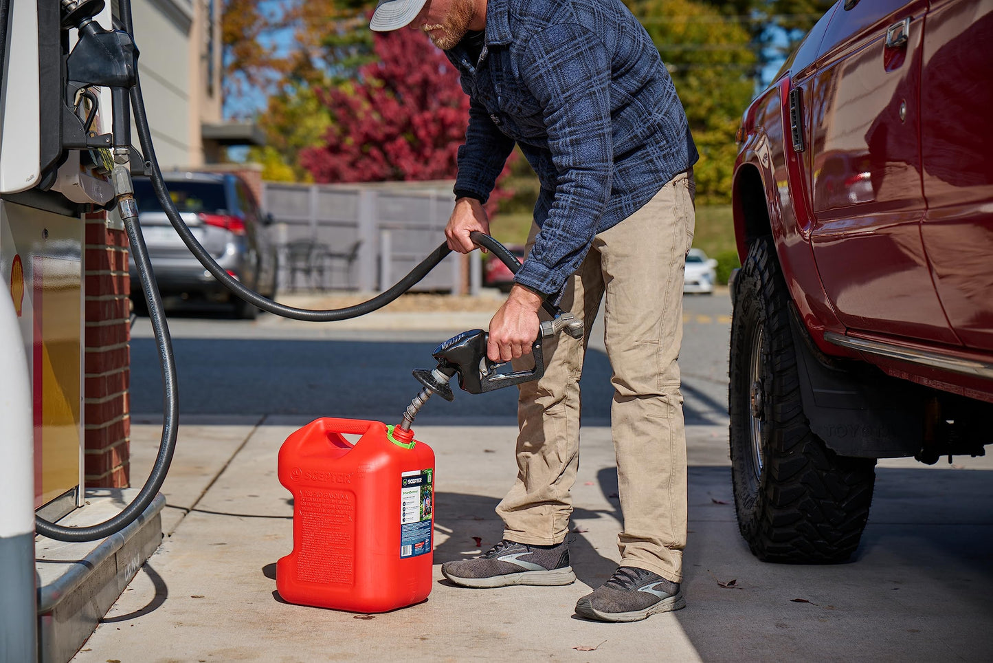 Scepter FSCG552 Fuel Container with Spill Proof Spout with Bonus Spout Extender, Rear Handle Red Gas Can, 5 Gallon