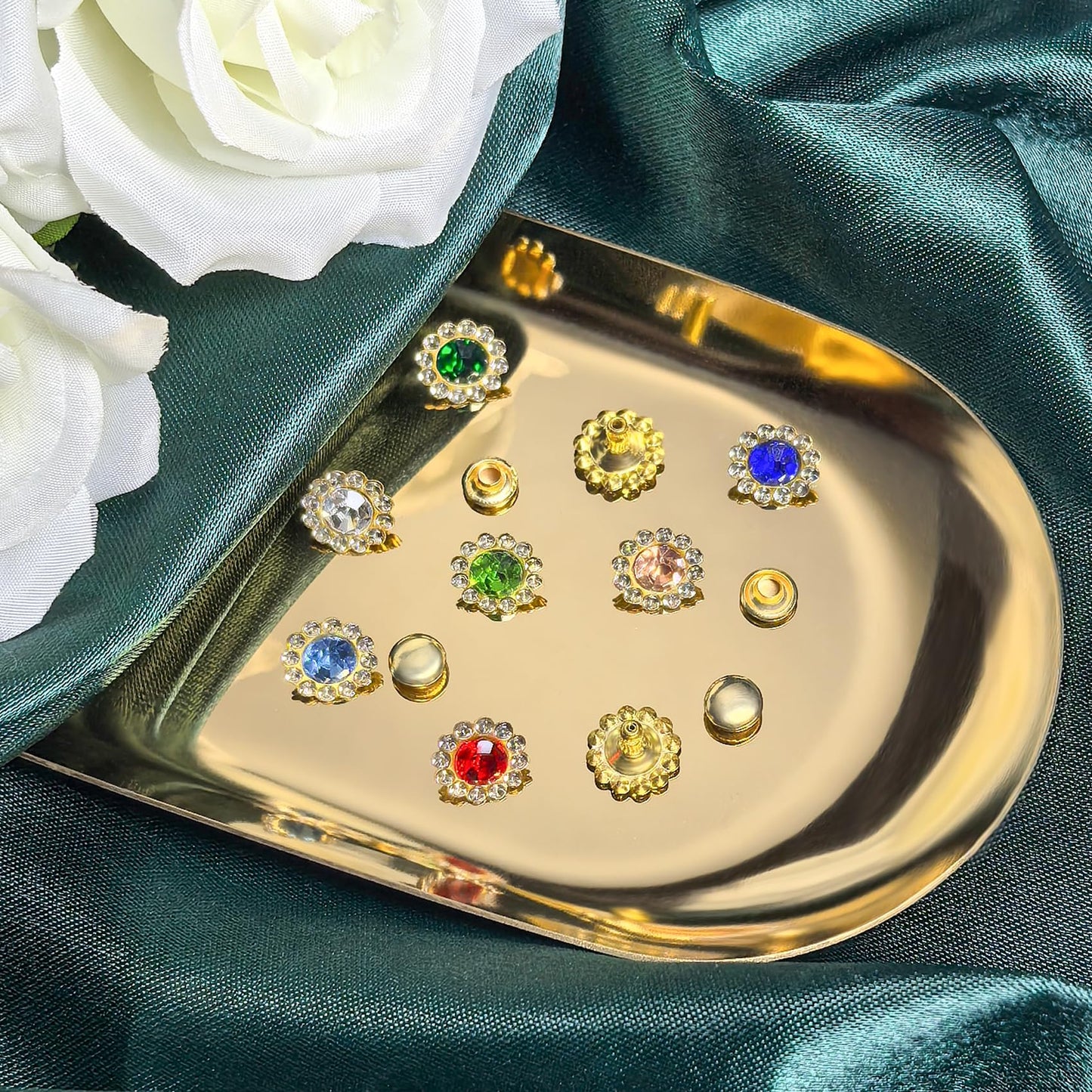 160 Sets Colorful Rhinestone Rivets 11mm Flower Rhinestone Stud Leather Rivets for DIY Bags, Belts, Jackets, Leather Art and Crafts