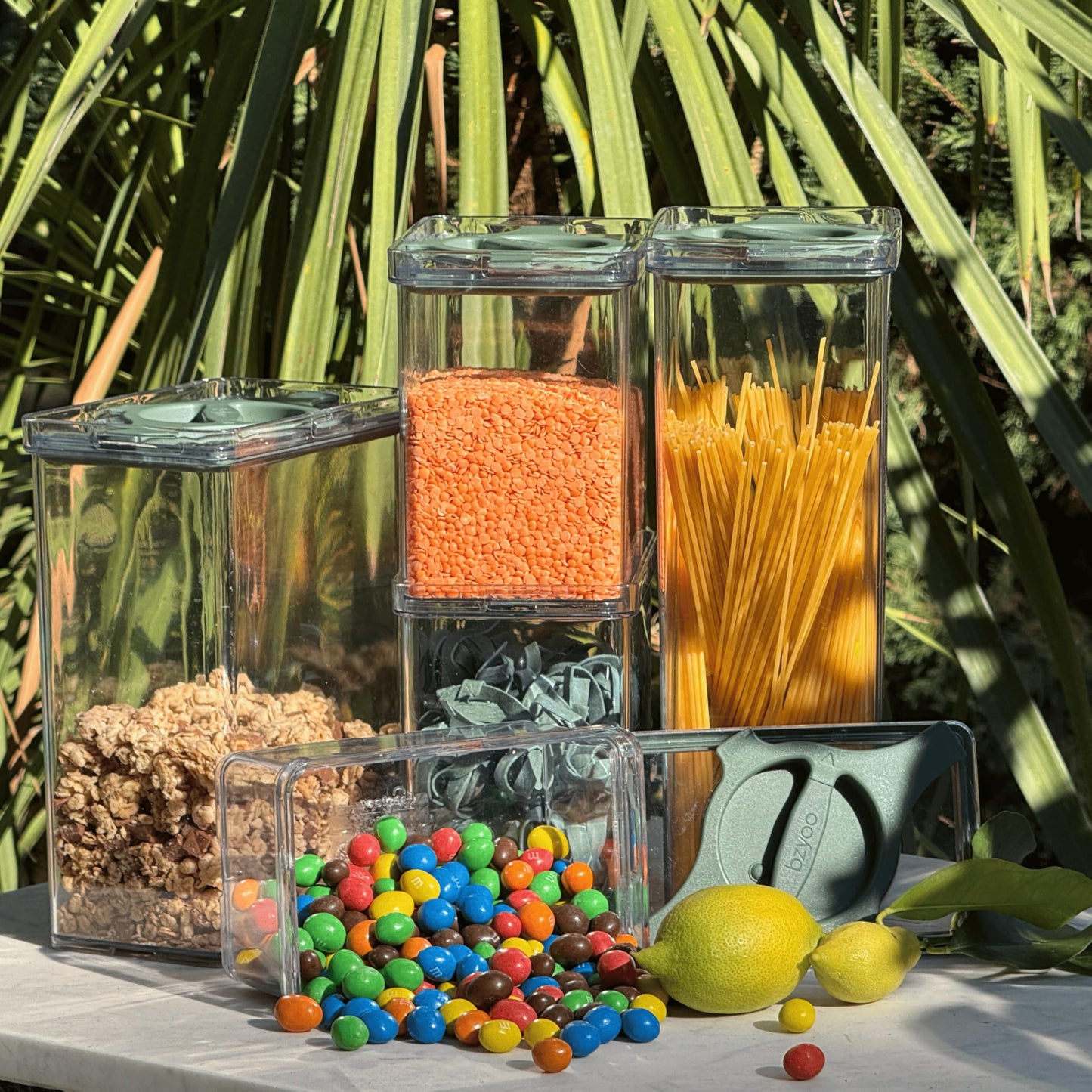 Prestoor 5-Pack SAN Airtight Pantry Storage Container Set, Leakproof Twist-Lock Lids, BPA-Free Stackable Canisters for Sugar, Flour, Pasta, Cereal & Snacks (0.8qt, 1.9qt ×2, 3qt, 4qt)