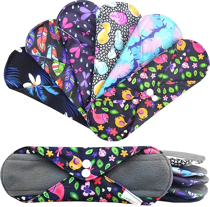 7pcs Set 1 pc Mini Wet Bag +6pcs Absorbent Reusable Sanitary Pads/Washable Cloth Menstrual Pads (M,Feather)…
