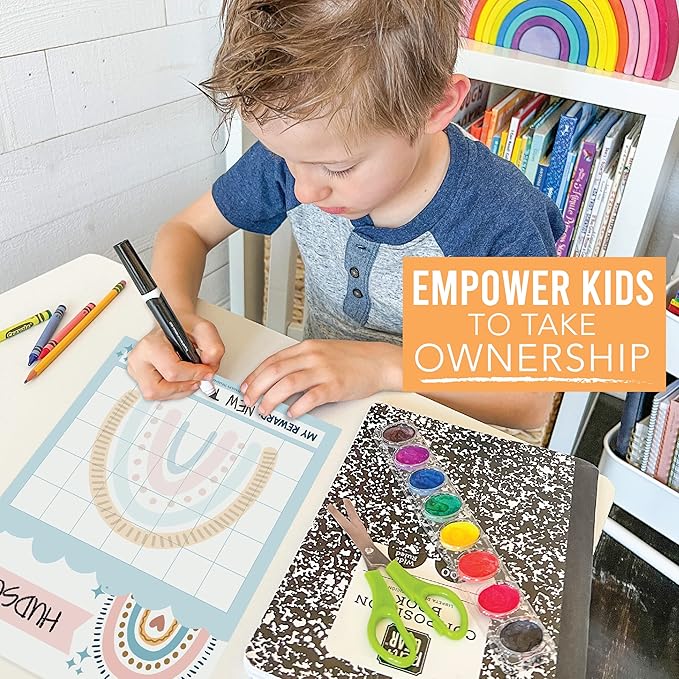 Sticker Chart for Kids Behavior at Home & Classroom - 25 Reward Chart for Kids Incentives, Gold Star Sticker Sheets, Boho Incentive Charts for Classroom Must Haves