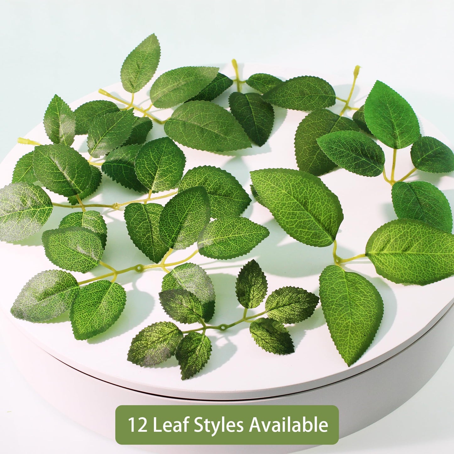Vignor 100 Pcs Artificial Flowers Green Leaf Bulk Faux Greenery Silk Fake Rose Leaves Bouquet Garland Wreath Floral Arrangement Supplie DIY Craft (1 Stem with 3 Large-Leaf Green)