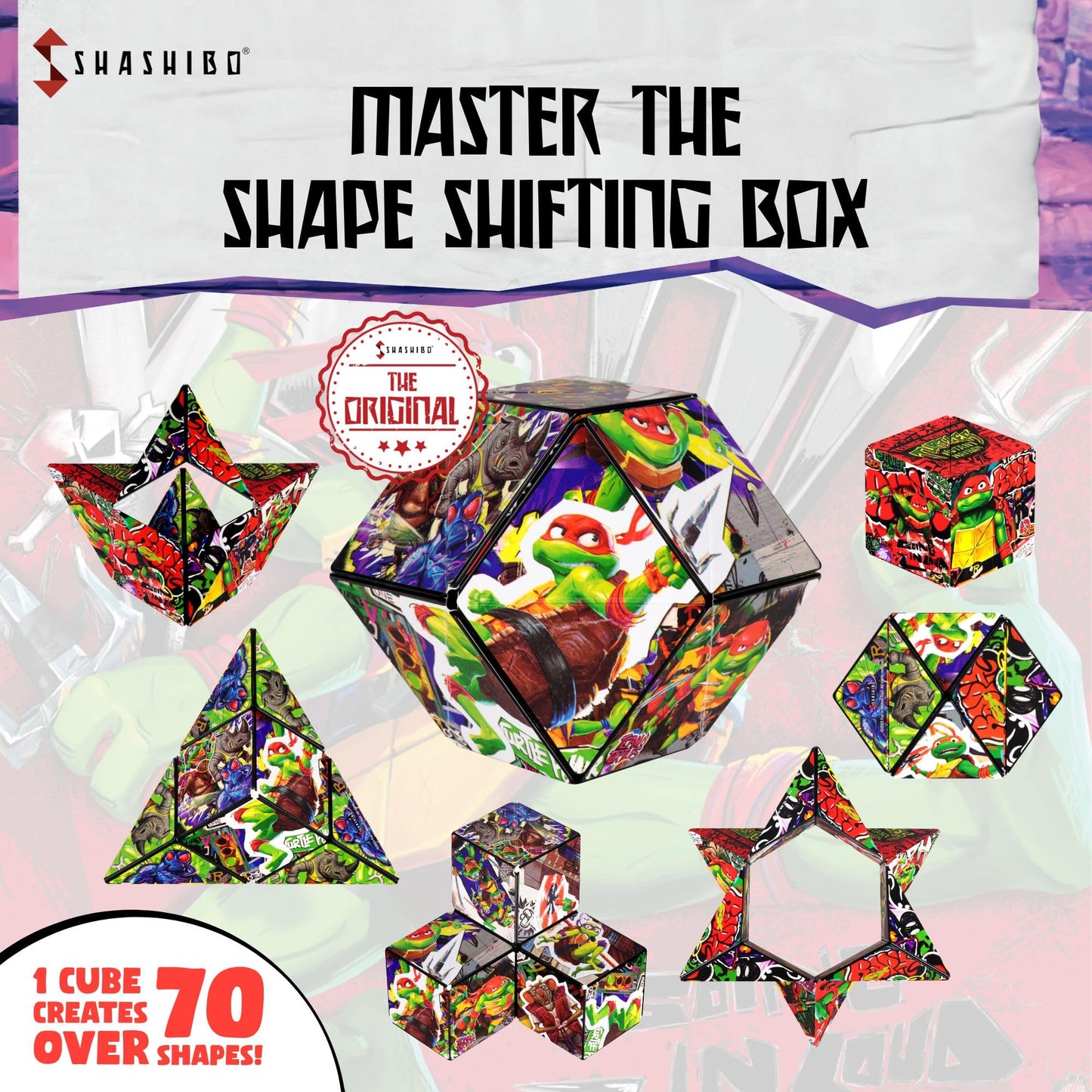 SHASHIBO Teenage Mutant Ninja Turtles Shape Shifting Box - STEM Magnetic Fidget Cube that Transforms Into Over 100 Shapes, Download Fun in Motion Toys Mobile App (Raphael)