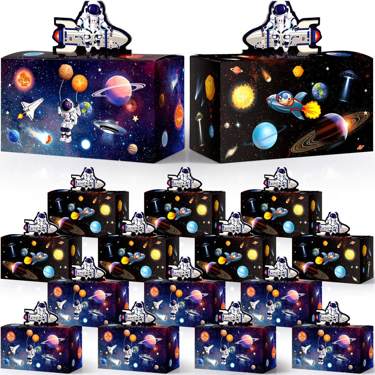 Nezyo 24 Pcs 4.8 x 2.4 x 5.2 Inches Space Party Favor Boxes Small Galaxy Gable Boxes Solar System Planet Cardboard Gift Candy Goodie Bags for Space Theme Birthday Party Supplies(Astronaut)