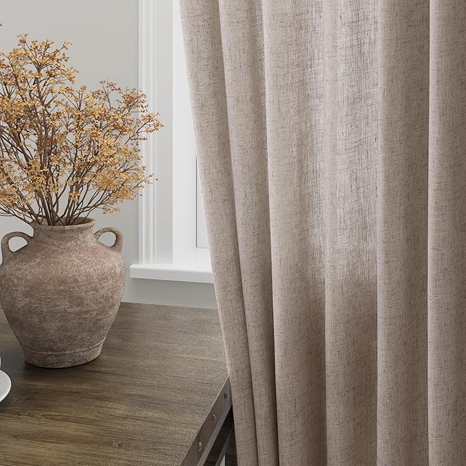 Extra Long Brownish Grey Curtains 2 Panels 102 Inches Long for Living Room Back Tab Pocket Light Filtering Semi Sheer Drapes Cotton Linen Textured Window Curtain 102 Inch Length for Bedroom 9 FT