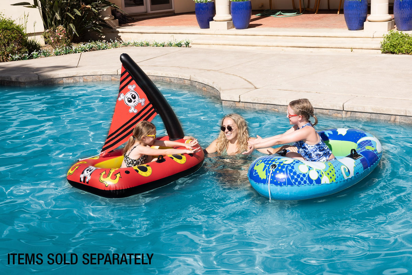 Poolmaster Inflatable Pirate Boat Pool Float for Kids, Baby Rider Boat with Seat, Pirate Ship Inflatable with Mast, Oar Locks and Rope Holders, Durable Vinyl Floatie for Pool, Lake or Beach