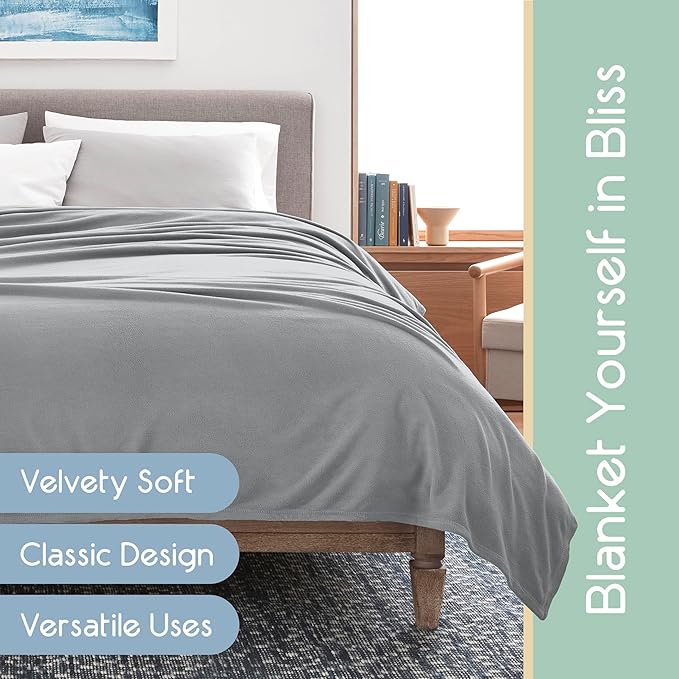 Vellux Twin Size Microfleece Blanket | Fleece Bed Blanket | All-Season Comfort | Supersoft Lightweight | Plush Throw Blanket for Bed Couch or Sofa | Pet-Friendly | Light Grey