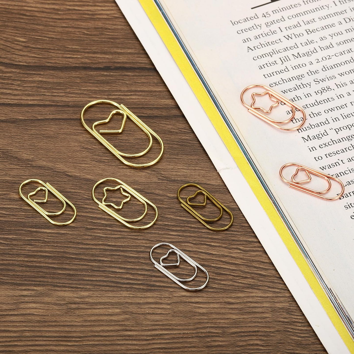 MECCANIXITY Paper Clip Heart-Shaped Cute Decorative Fun Clips Bookmarks 2 Inch Gold Tone for Organize Office Home, Pack of 50