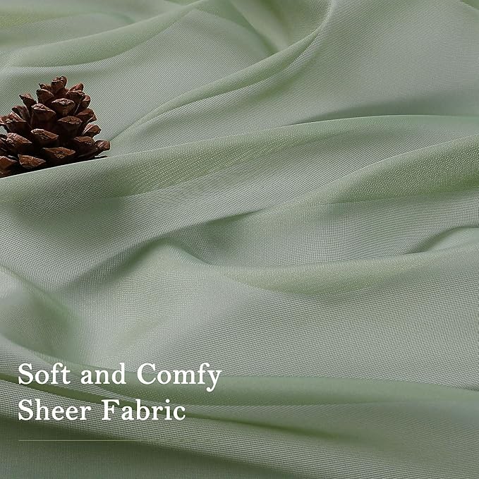 Lecloud Sage Green Sheer Curtains 108 Inches Long 2 Panels, Extra Wide Airy Voile Sheer Curtains, Elegant Rustic Light Filtering Window Curtain Drapes for Living Room Balcony, 59" W x 108" L