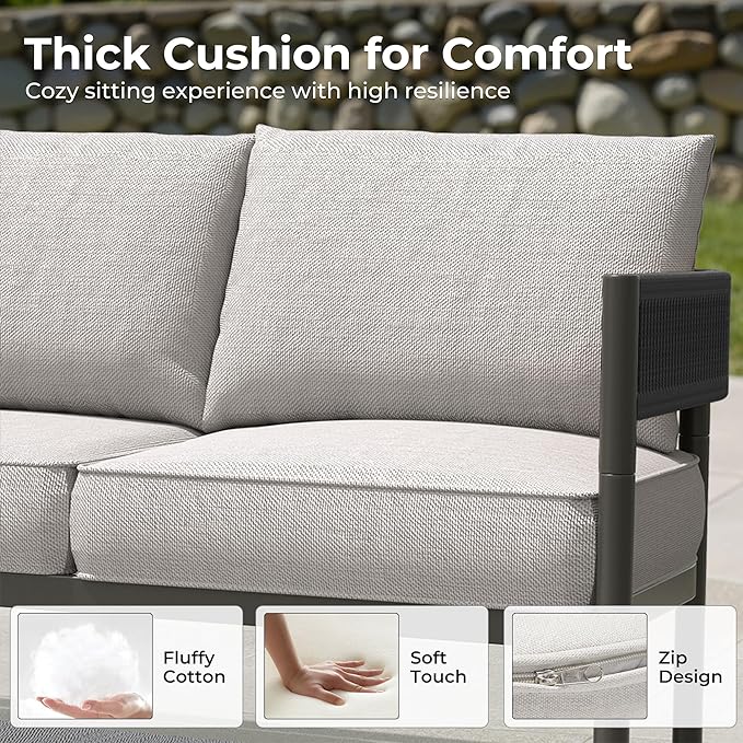 Gand Patio Outdoor Loveseat,Wicker Conversation Set with Thick Cushion for Porch, Garden, Yard