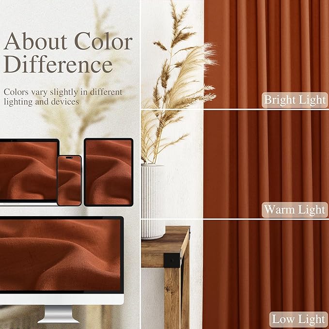 Nanspring Terracotta Semi Sheer Curtains 72 Inches Long 2 Panels Set for Bedroom Back Tab Rod Pocket Light Filtering Drapes Cotton Linen Textured Brick Burnt Orange Living Room Curtain 52X72 Inch