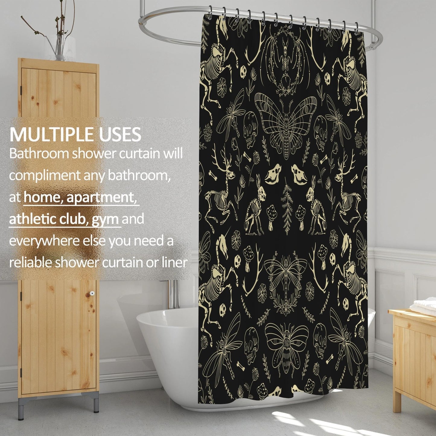 TSLOVER Black Goth Skull Shower Curtains,Spooky Gothic and Skull Shower Curtain for Bathroom,Funny Western Witchy Waterproof Polyester Fabric Bath Curtain Decor,72x72 Inches